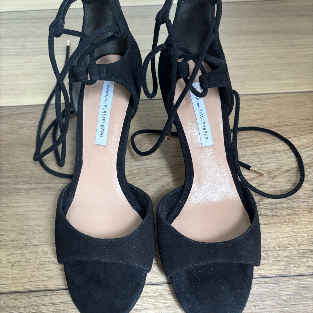 Diane Von Furstenberg Black Suede Lace-Up Heels